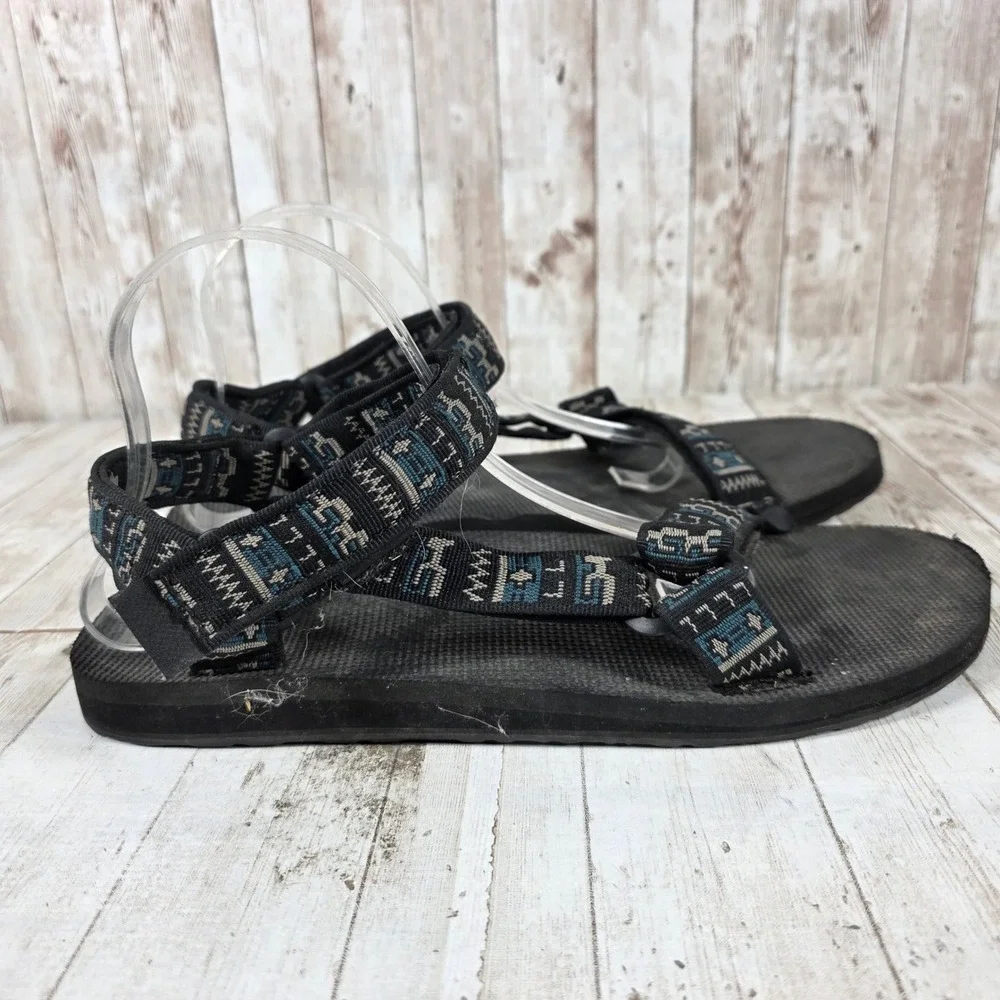 Teva Original Universal Mens Black Blue Geometric Strappy Sandals  Size 12